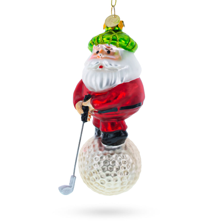 Glass Santa the Golf Player Blown Glass Christmas Ornament in Multi color