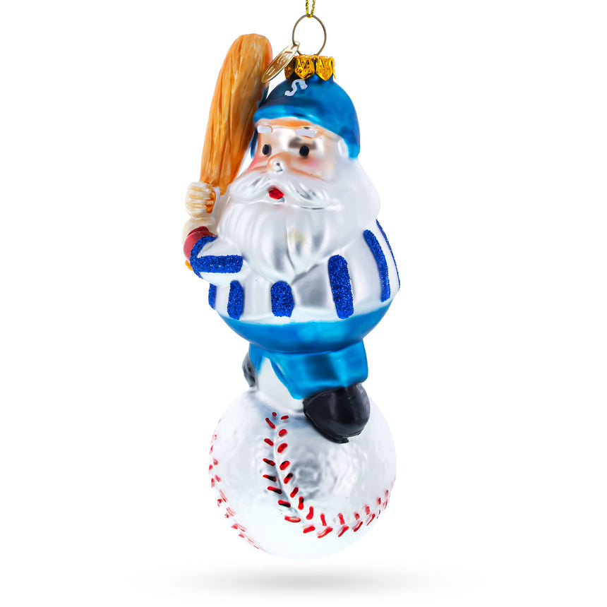 Glass Santa the Baseball Player Blown Glass Christmas Ornament in Multi color