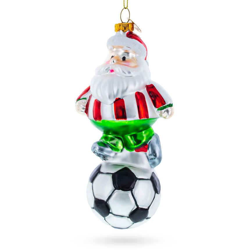 Glass Santa the Soccer Player Blown Glass Christmas Ornament in Multi color