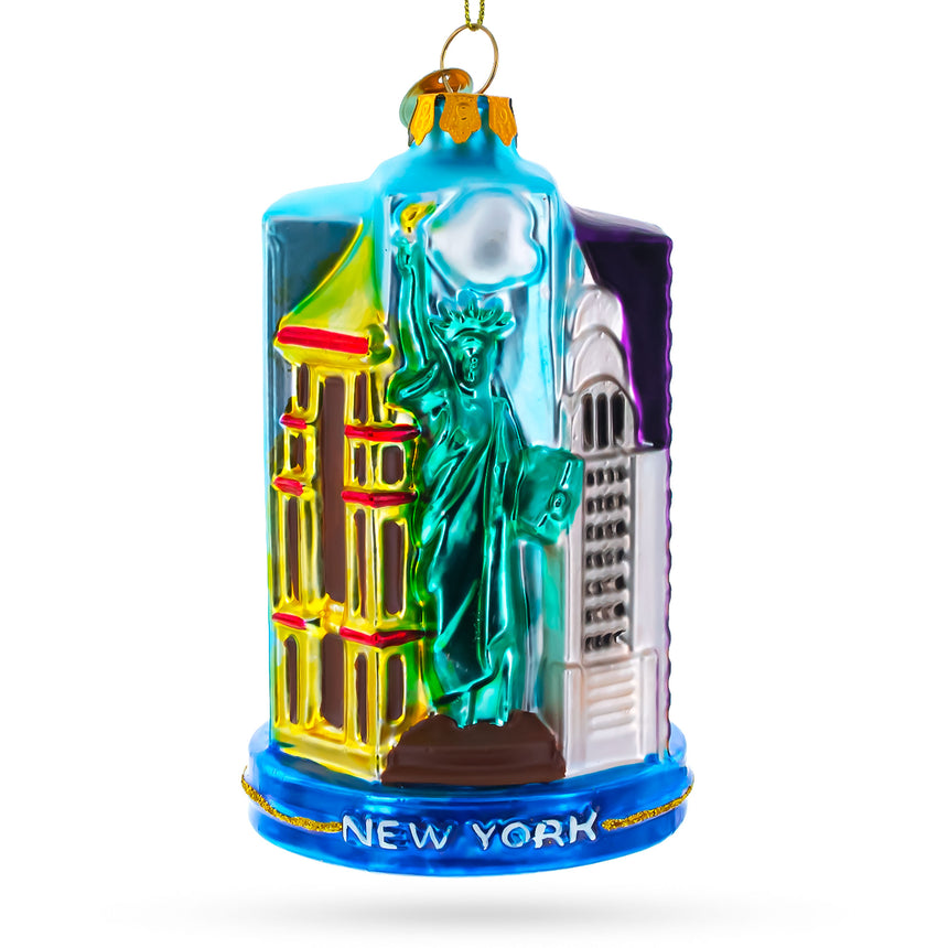 Glass New York City Attractions Blown Glass Christmas Ornament in Multi color