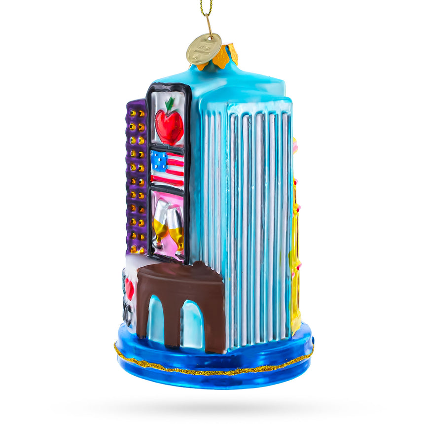 New York City Attractions Blown Glass Christmas Ornament ,dimensions in inches: 5 x 2.8 x 2.8