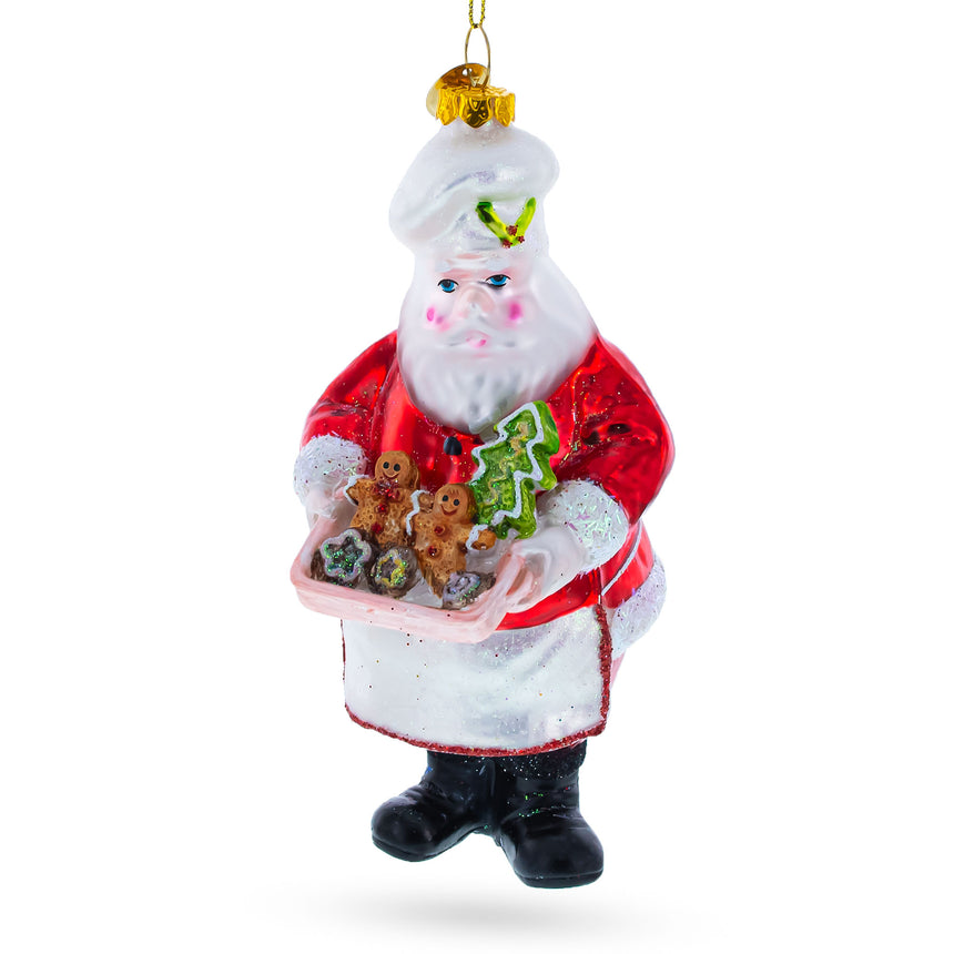 Glass Santa Baking Gingerbread Cookies Glass Christmas Ornament in Red color