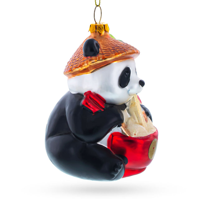 Glass Panda Eating Ramen Blown Glass Christmas Ornament in Multi color