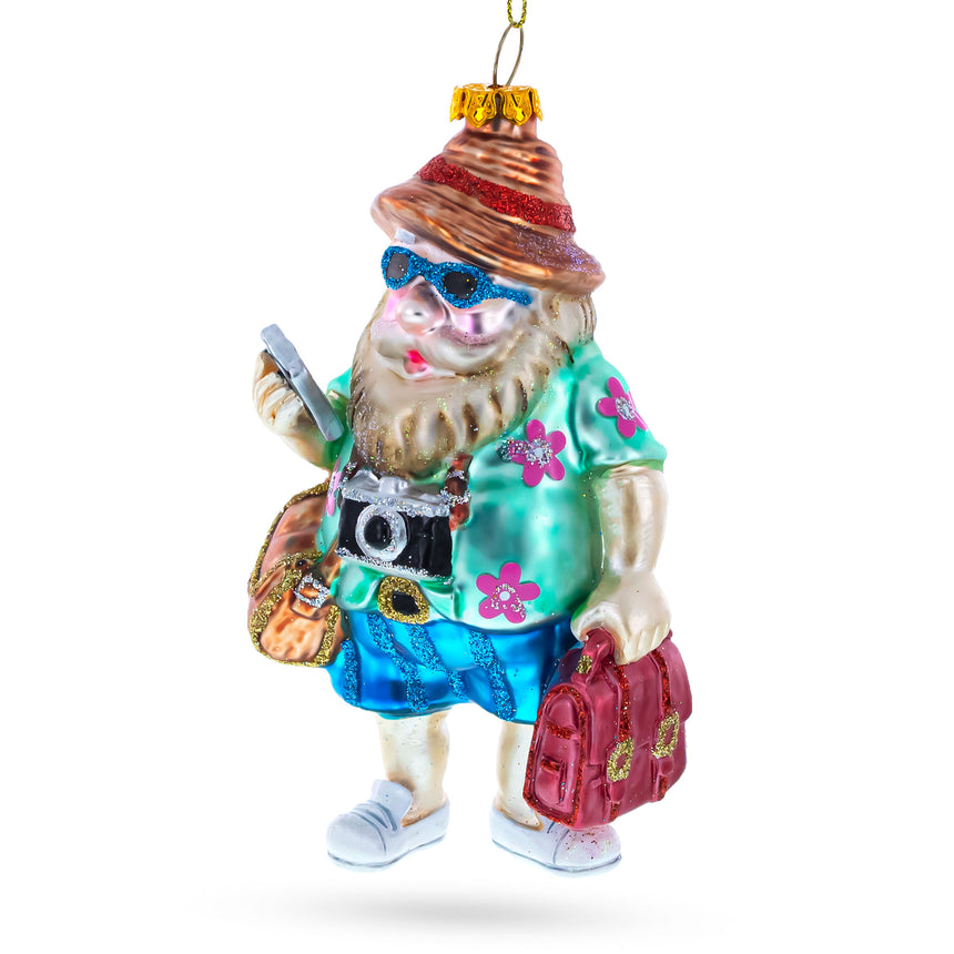 Glass Santa the Traveler Blown Glass Christmas Ornament in Multi color