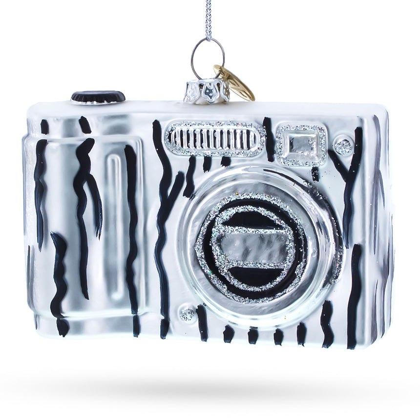 Glass Classic Camera for Photography Enthusiasts Blown Glass Christmas Ornament in Black color