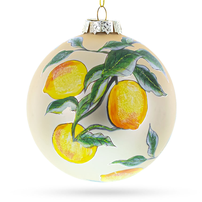 Glass Lemons on a Tree Branch Blown Glass Christmas Ornament in Multi color