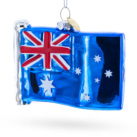 Glass Waving Flag of Australia Blown Glass Christmas Ornament in Blue color