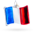 Glass Waving Flag of France Blown Glass Christmas Ornament in Multi color