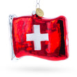 Glass Waving Flag of Switzerland Blown Glass Christmas Ornament in Multi color