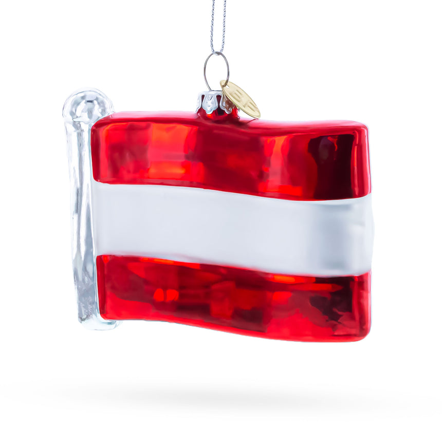 Glass Waving Flag of Austria Blown Glass Christmas Ornament in Multi color