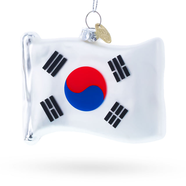 Glass Waving Flag of South Korea Blown Glass Christmas Ornament in Multi color