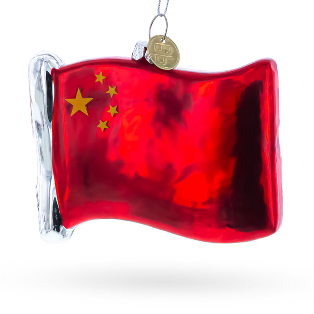 Glass Waving Flag of China Blown Glass Christmas Ornament in Red color