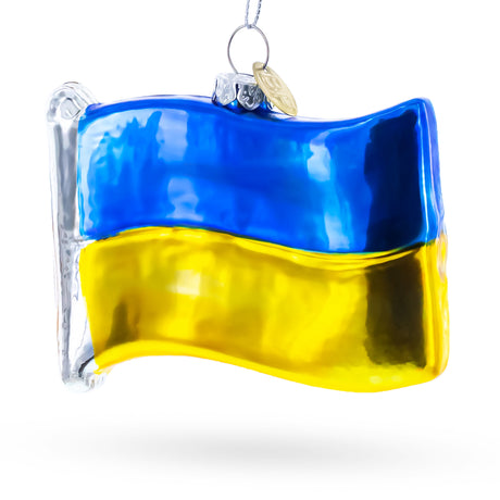 Glass Waving Flag of Ukraine Blown Glass Christmas Ornament in Multi color