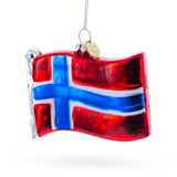 Glass Waving Flag of Norway Blown Glass Christmas Ornament in Multi color