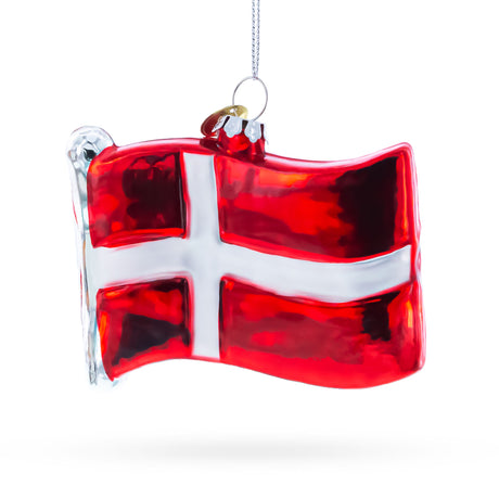 Glass Waving Flag of Denmark Blown Glass Christmas Ornament in Multi color