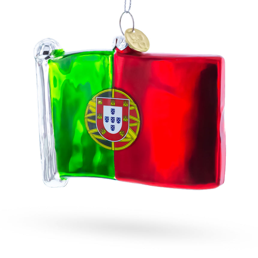 Glass Waving Flag of Portugal Blown Glass Christmas Ornament in Multi color