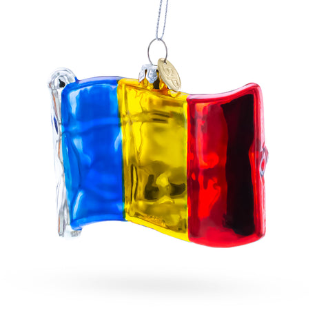 Glass Waving Flag of Romania Blown Glass Christmas Ornament in Multi color