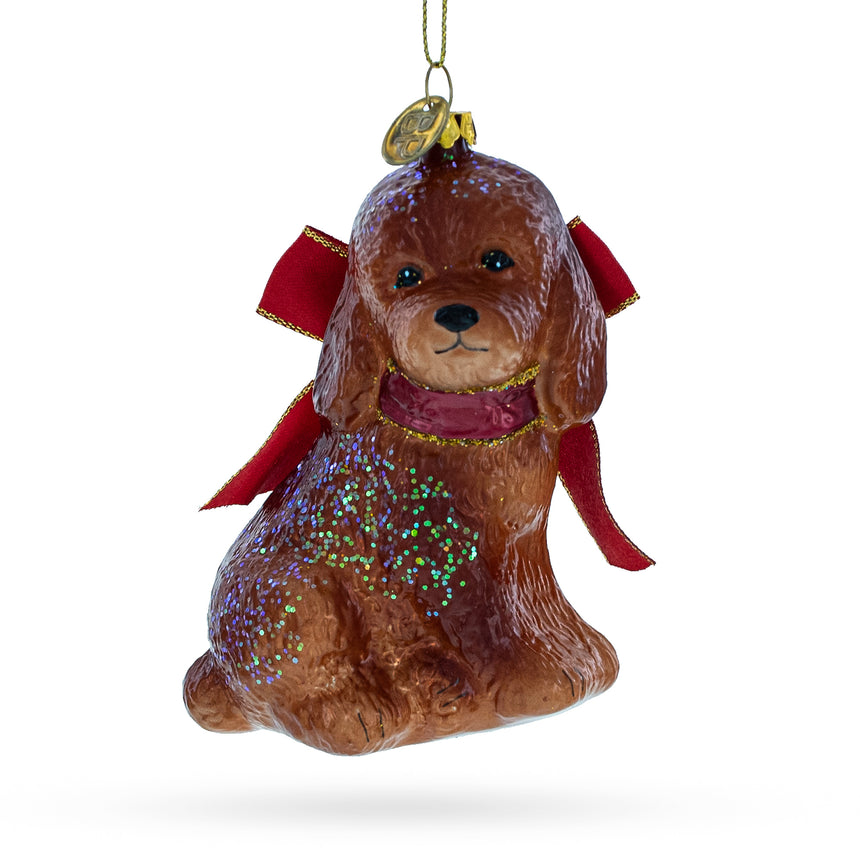 Glass Spaniel Dog Blown Glass Christmas Ornament in Brown color