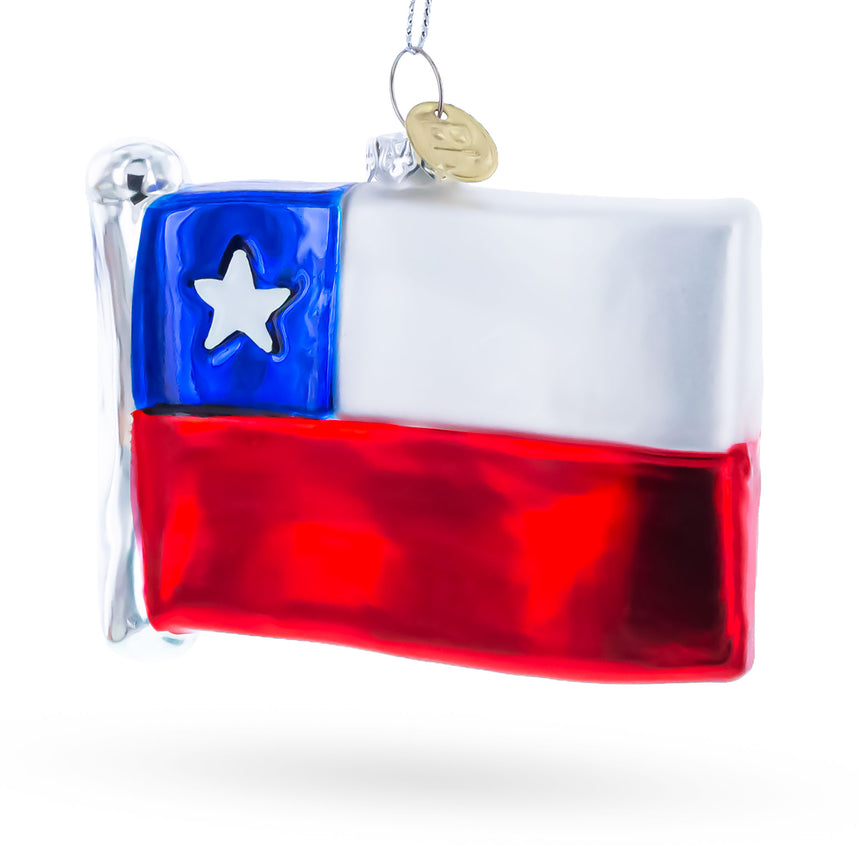 Glass Waving Flag of Chile Blown Glass Christmas Ornament in Multi color