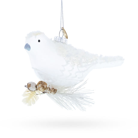 Glass Frosted White Bird Glass Christmas Ornament in Multi color