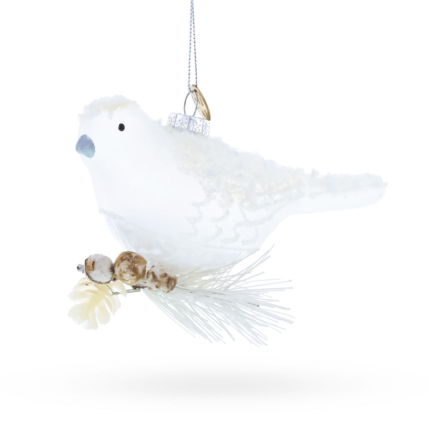 Glass Frosted White Bird Glass Christmas Ornament in Multi color