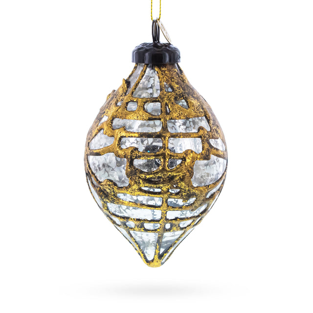 Glass Rustic Teardrop with Gold Filigree Design with Elegant Sparkle Clear Glass Christmas Ornament in Multi color Finial