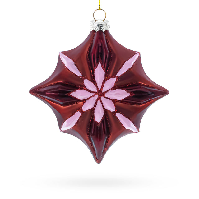 Glass Red Starburst with Beaded Hanger Accent Glass Christmas Ornament in Red color