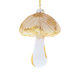 Glass Gold Glitter Mushroom Glass Christmas Ornament in Beige color