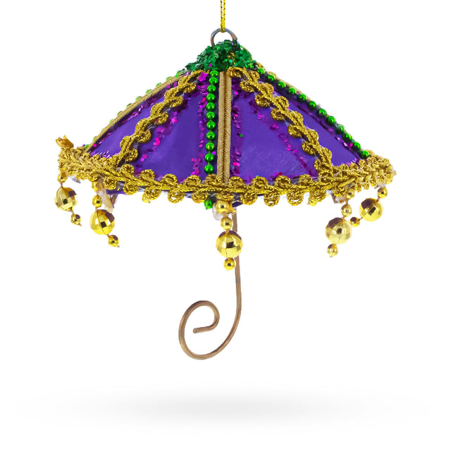 Glass Whimsical Purple Umbrella with Beaded Accents Christmas Ornament in Multi color