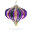 Glass Striped  Purple, Green, and Gold Onion Finial Glass Christmas Ornament in Multi color