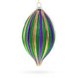 Glass Striped Purple, Green, and Gold Teardrop Glass  Christmas Ornament in Multi color