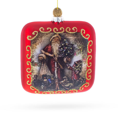 Glass Vintage Santa Scene Glass Christmas Ornament in Multi color