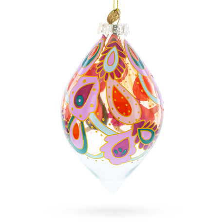 Glass Paisley Design Teardrop Glass Christmas Ornament in Multi color