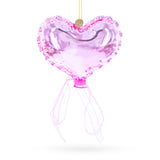 Glass Pink Heart with Ribbon Glass Christmas Ornament in Pink color