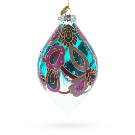 Glass Teardrop Paisley Finial Glass Christmas Ornament in Multi color