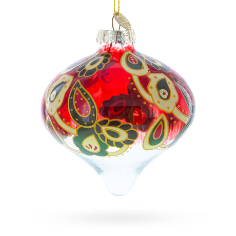 Glass Red Paisley Onion Shaped Finial Glass Christmas Ornament in Multi color Finial