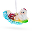 Glass Surfing Santa Glass Christmas Ornament in Multi color