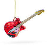 Glass Red Electric Guitar Glass Christmas Ornament in Red color