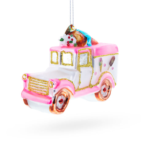 Glass Ice Cream Truck Glass Christmas Ornament in Multi color