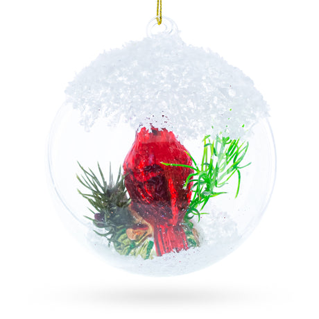 Red Cardinal Bird Encased in Glass Ball Christmas Ornament ,dimensions in inches: 4.4 x  x