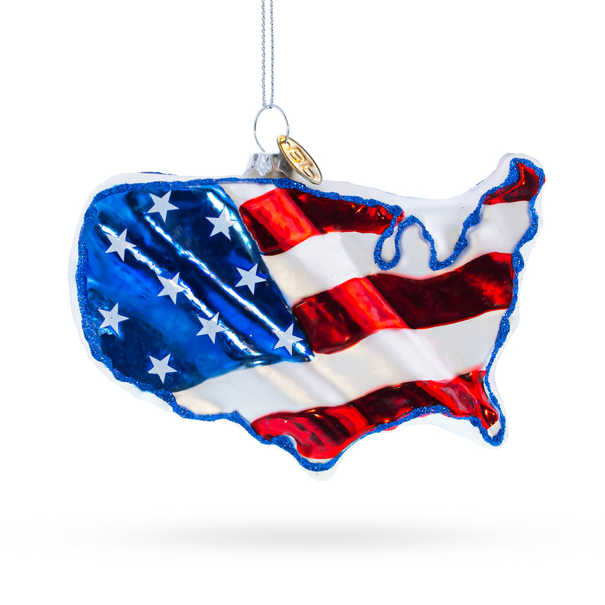 Glass United States Flag Blown Glass Christmas Ornament in Multi color