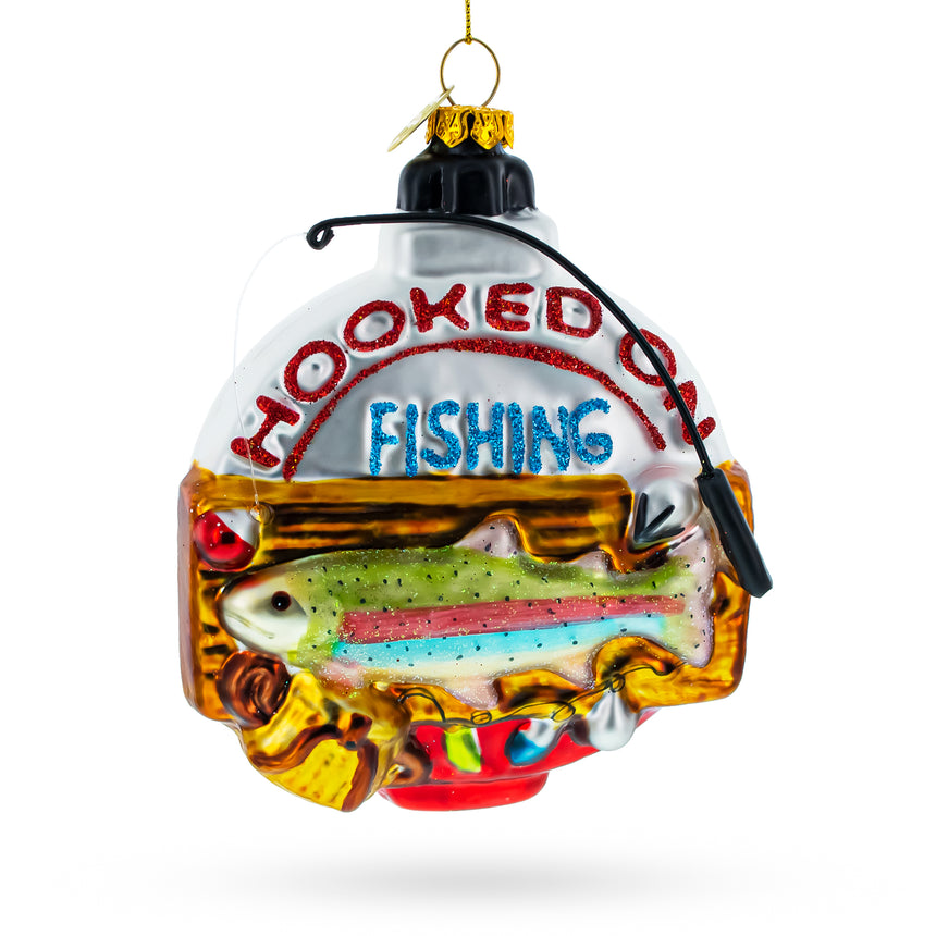 Glass Captivating "Hooked on Fishing" Glass Christmas Ornament in Multi color