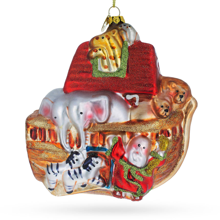 Glass Timeless Noah's Ark Blown Glass Christmas Ornament in Orange color