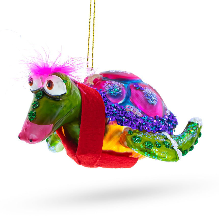 Glass Elegant Mrs. Sea Turtle Blown Glass Christmas Ornament in Multi color