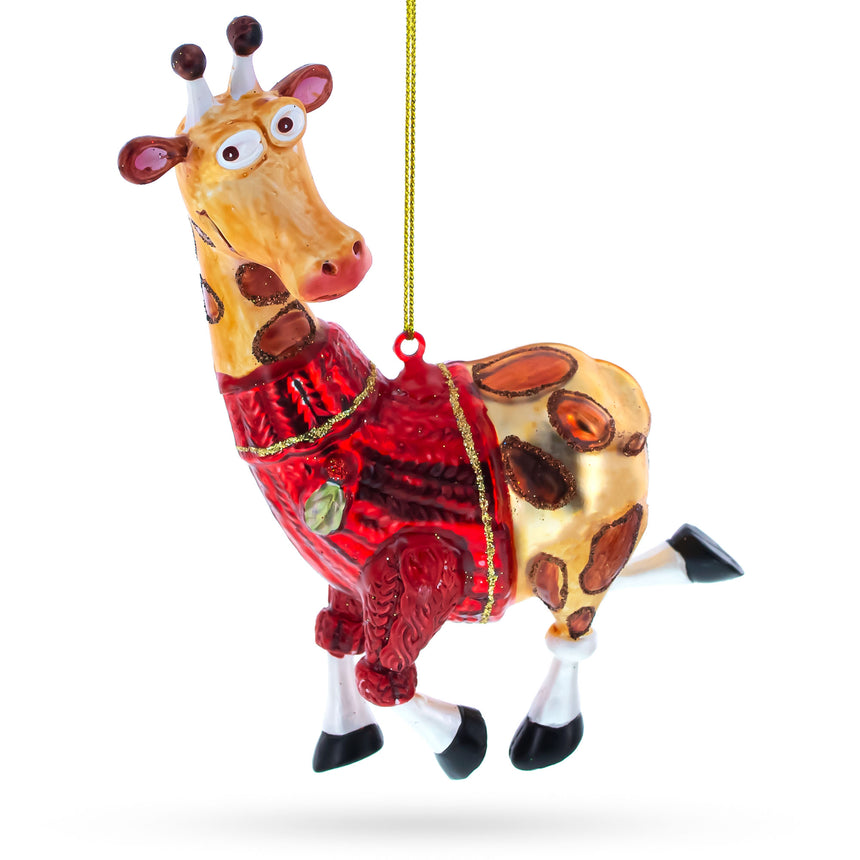 Glass Statuesque Stylish Giraffe Blown Glass Christmas Ornament in Multi color