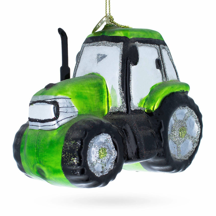 Glass Rustic Green Tractor Blown Glass Christmas Ornament in Multi color