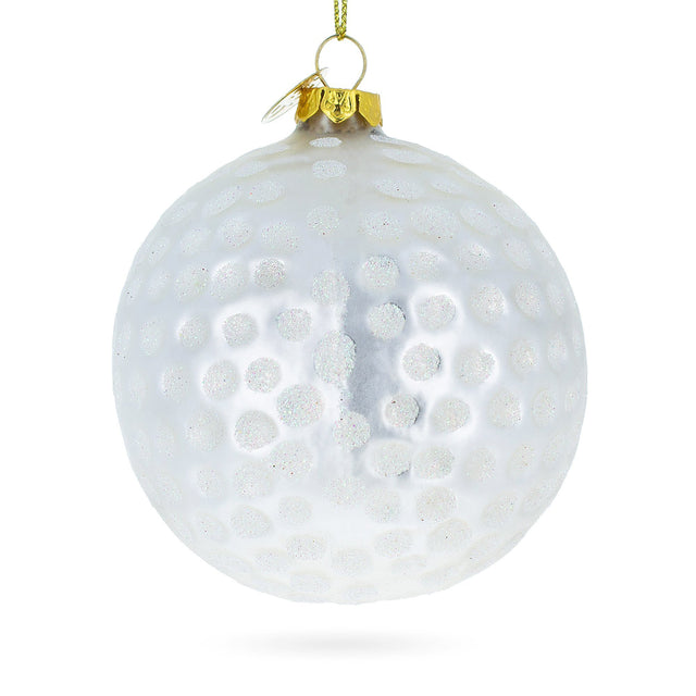 Glass Textured Golf Ball Blown Glass Christmas Ornament in White color Round