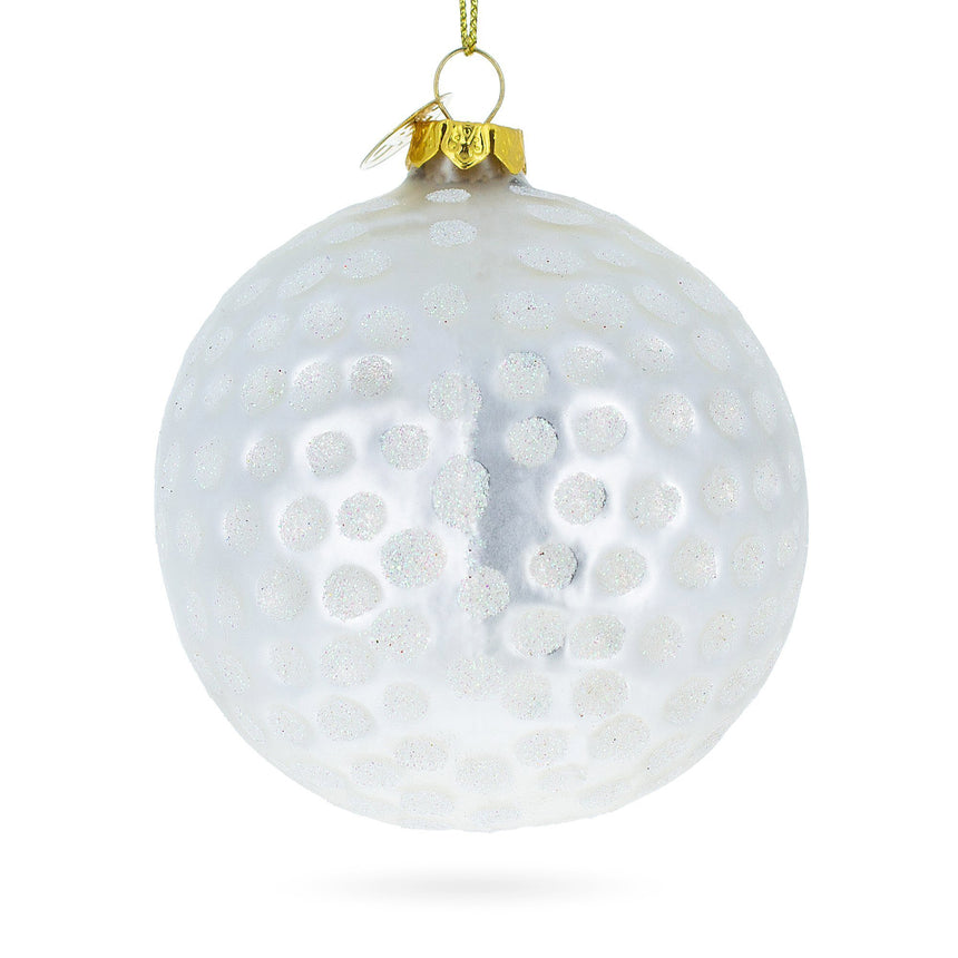 Glass Textured Golf Ball Blown Glass Christmas Ornament in White color Round