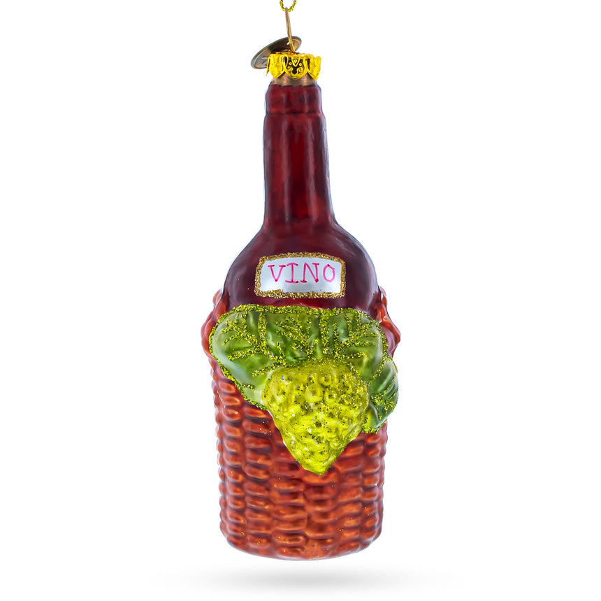 Glass Red Wine Bottle Blown Glass Christmas Ornament in Red color