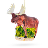 Glass Majestic Moose Blown Glass Christmas Ornament in Brown color